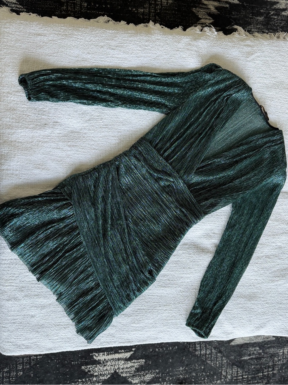Maje Metallic Teal Long-Sleeve Pleated Dress